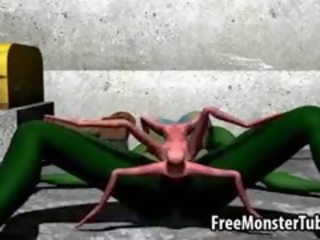 Green 3D femme fatale Gets Fucked Hard By An Alien Spider