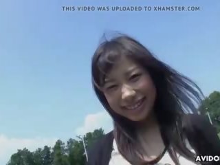 Pretty Asian Gal Spreads Legs Outdoors for Nice Finger.