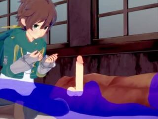 Konosuba yaoi - kazuma minēts ar sperma uz viņa mute - japānieši aziāti manga anime spēle pieaugušais saspraude gejs