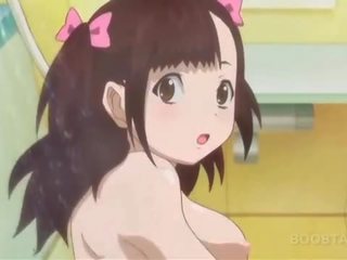 Badkamer anime vies film met onschuldig tiener naakt koekje