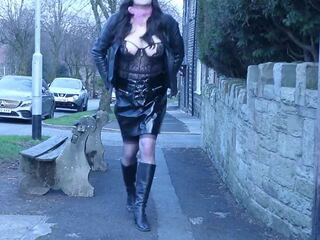 Crossdresser on the streets dressed as a streetwalker